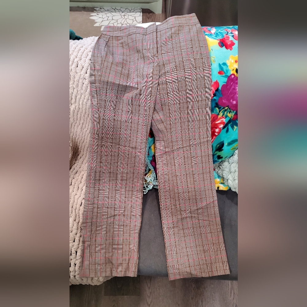 Express Brown and Pink Plaid Pantsuit